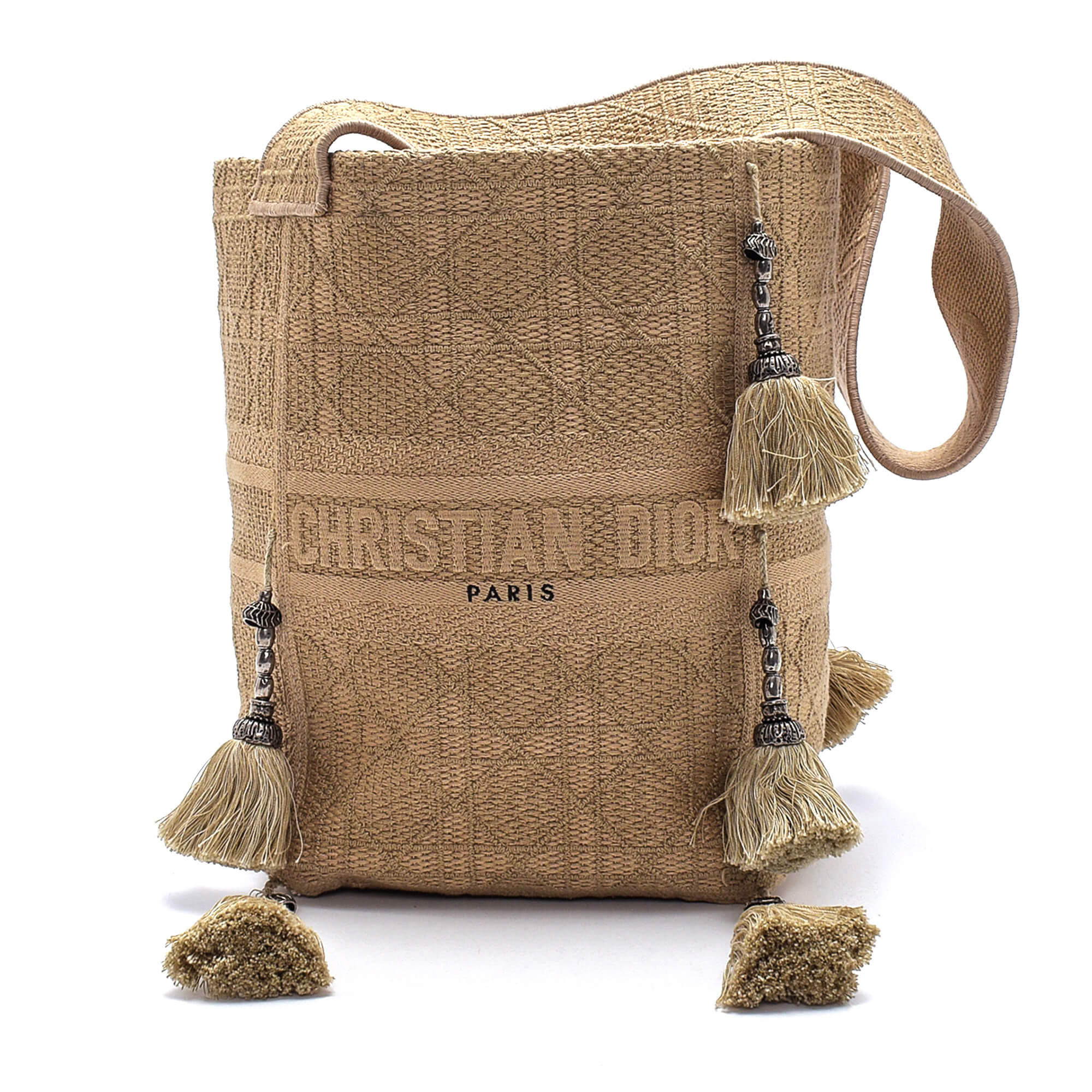 Christian Dior - Beige Canvas Embroidered D Bubble Bucket Bag 